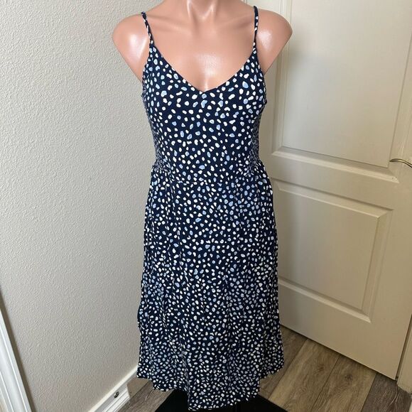 Roxy Elegant Navy and White Polka Dot Midi Dress Sz M - Picture 1 of 4